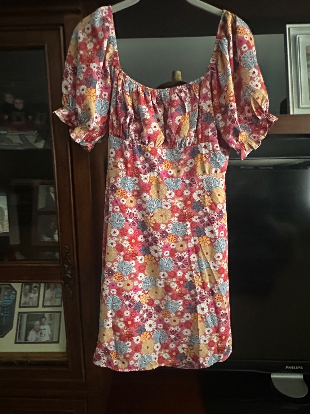Floral Puff-Sleeve Summer Dress - Red Multi